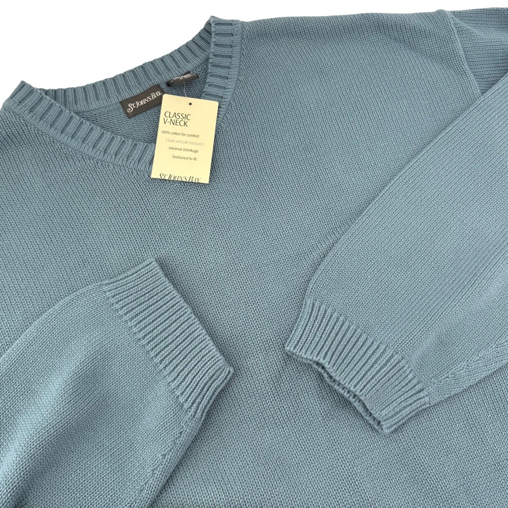 St. Johns Bay Sweater Mens XXL Ice Blue Classic V-Neck Cotton Knit New